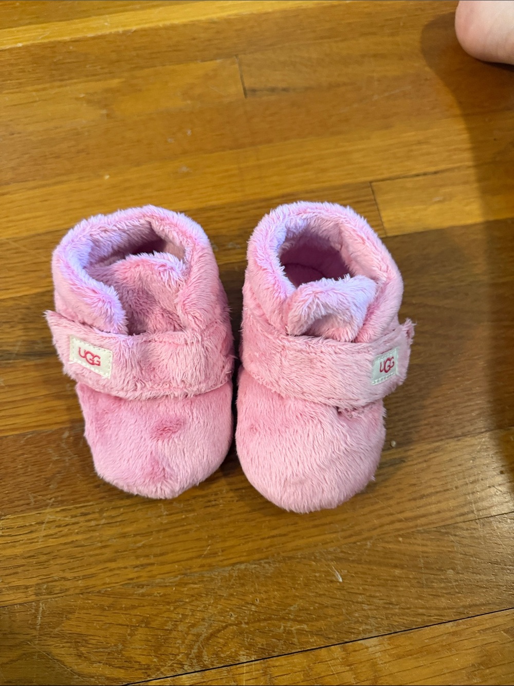 UGG Baby Plush Pink Hook-and-Loop Booties